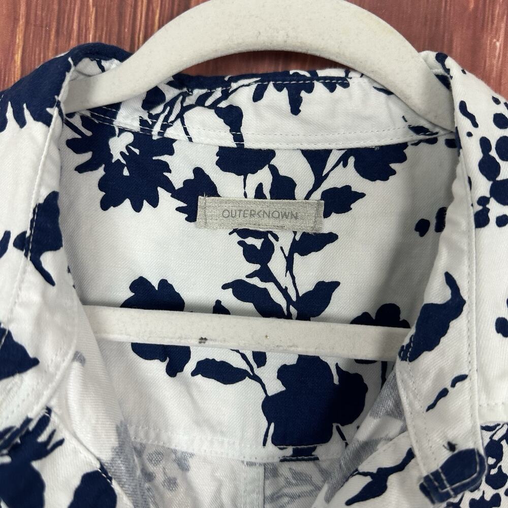 Outerknown Romper Womens Large Blue Floral Organic Cotton Linen Blend Button Up - Picture 7 of 7